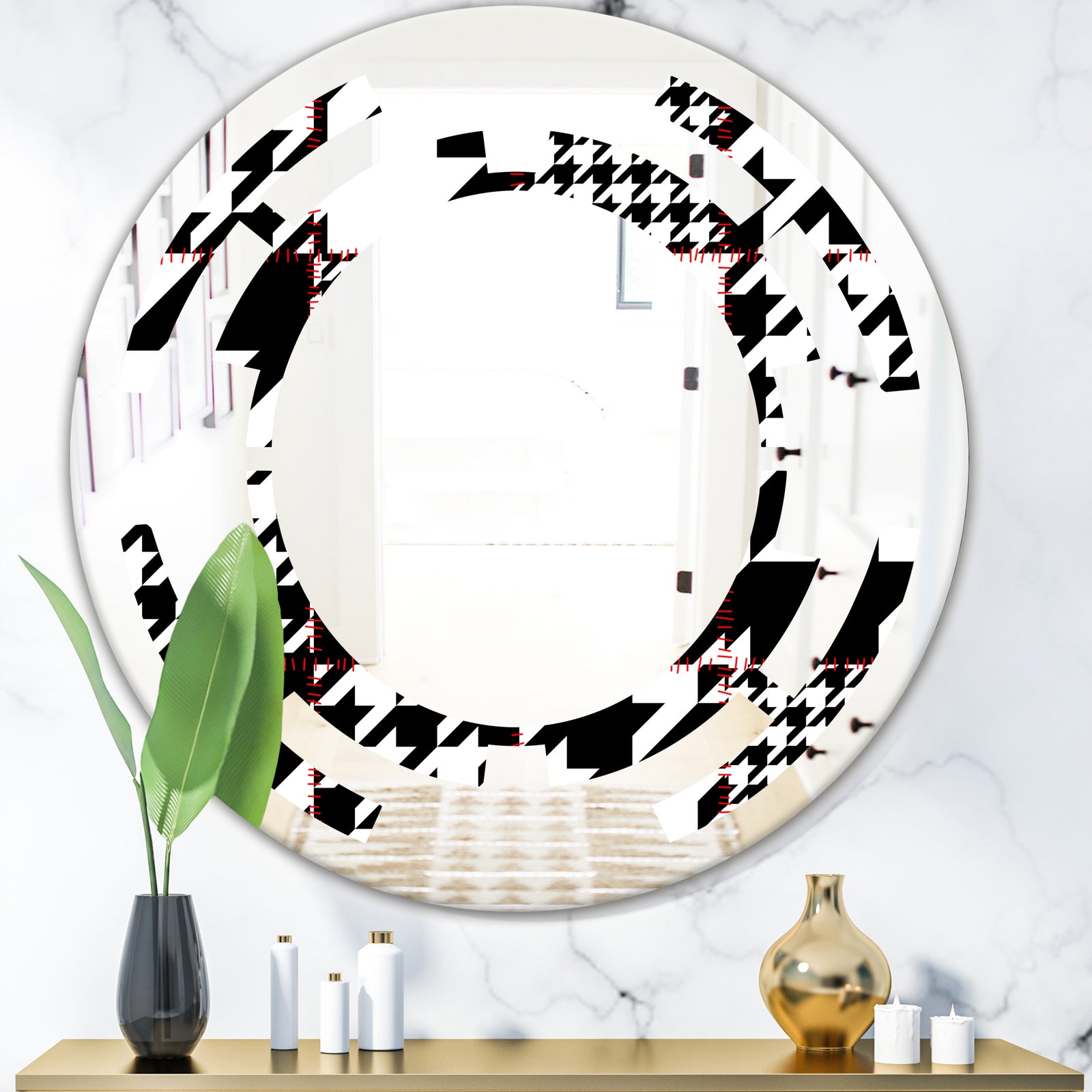 Classic Houndstooth Pattern - Modern Round or Oval Wall Mirror - Space