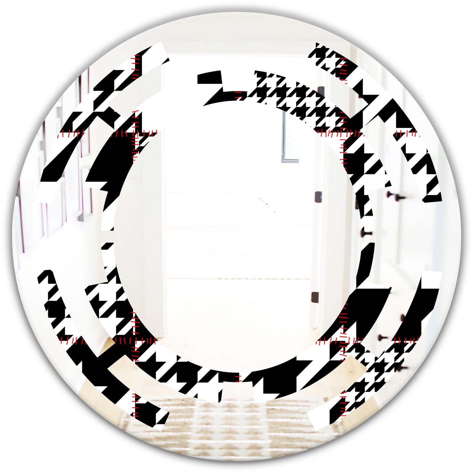 Classic Houndstooth Pattern - Modern Round or Oval Wall Mirror - Space