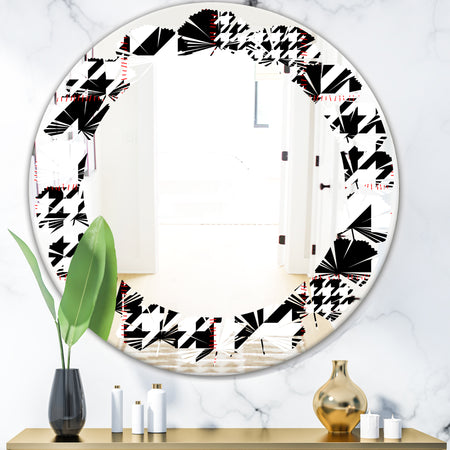 Classic Houndstooth Pattern - Modern Round or Oval Wall Mirror - Leaves
