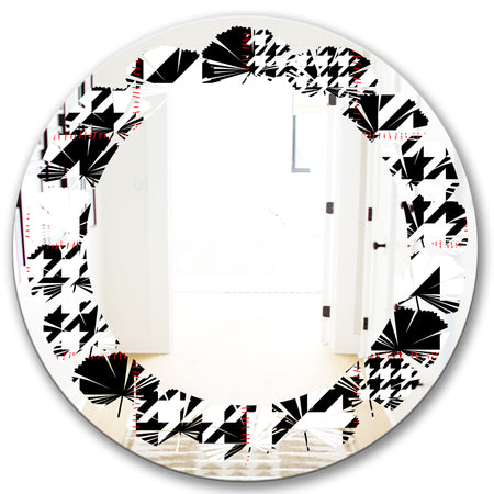 Classic Houndstooth Pattern - Modern Round or Oval Wall Mirror - Leaves