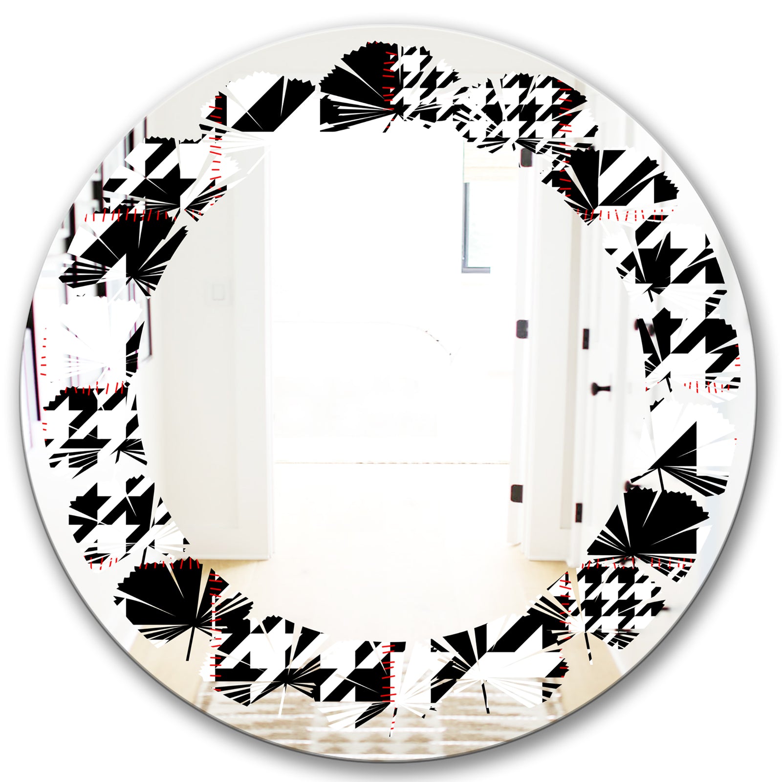 Classic Houndstooth Pattern - Modern Round or Oval Wall Mirror - Leaves