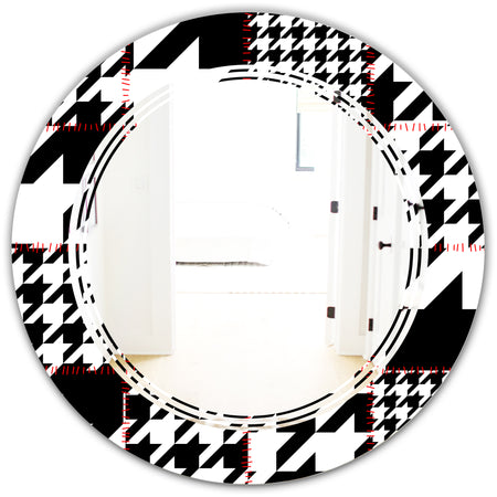 Classic Houndstooth Pattern - Modern Round or Oval Wall Mirror - Triple C