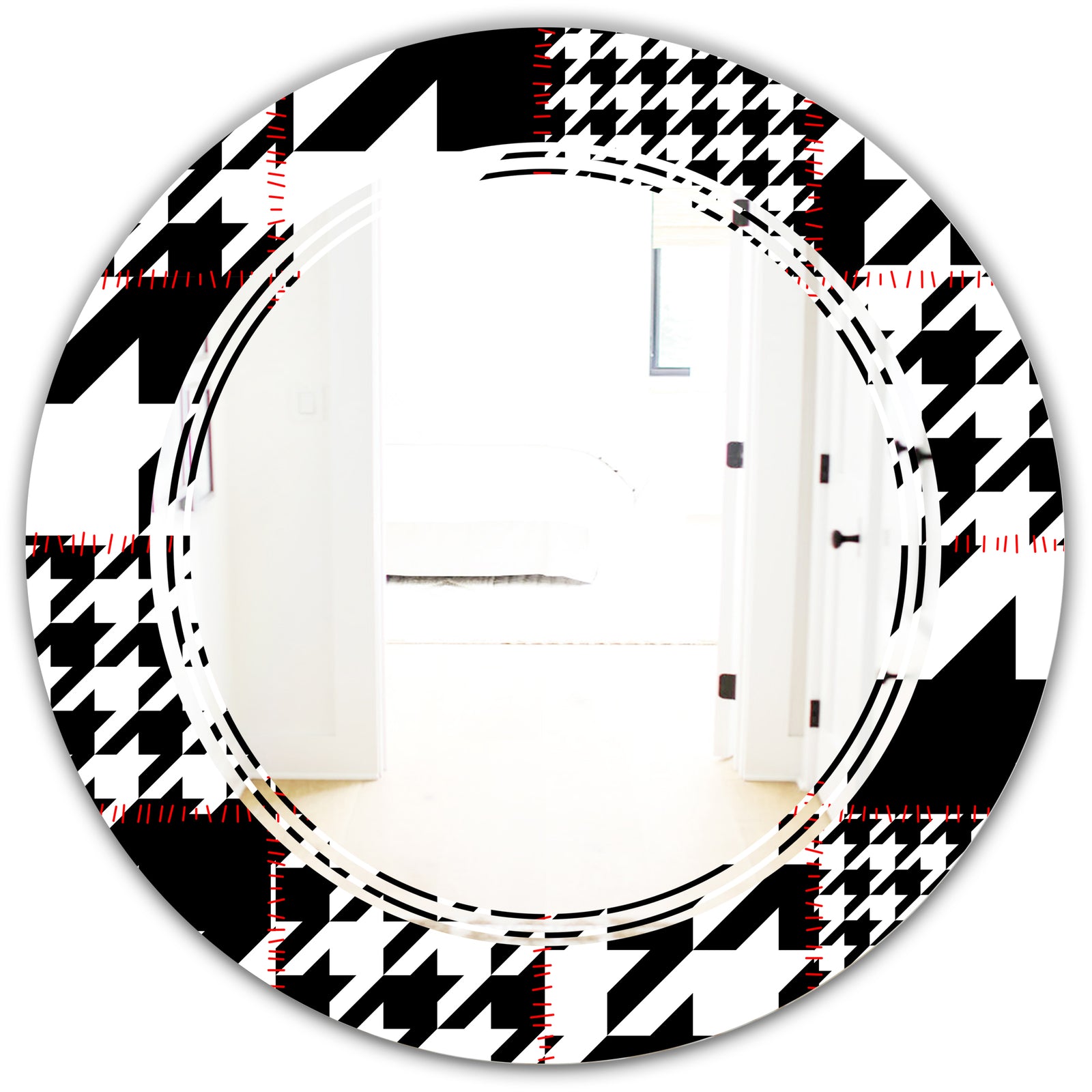 Classic Houndstooth Pattern - Modern Round or Oval Wall Mirror - Triple C