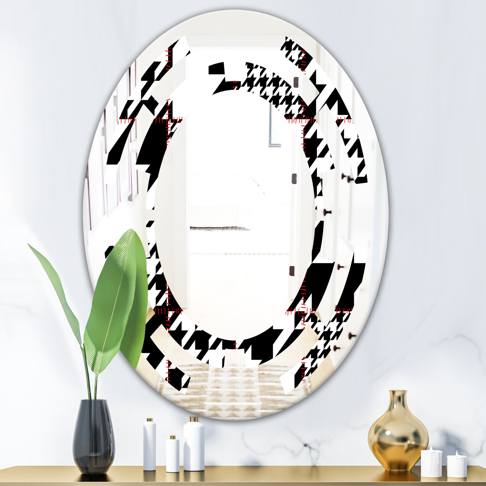 Classic Houndstooth Pattern - Modern Round or Oval Wall Mirror - Space
