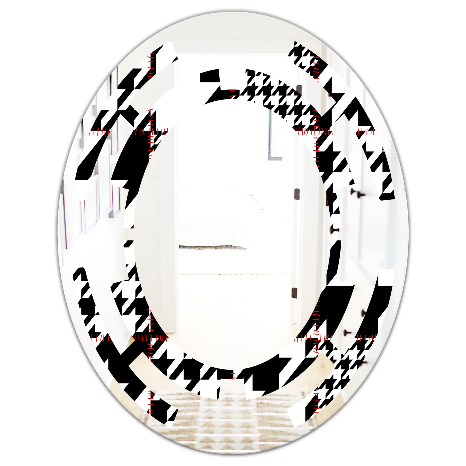Classic Houndstooth Pattern - Modern Round or Oval Wall Mirror - Space