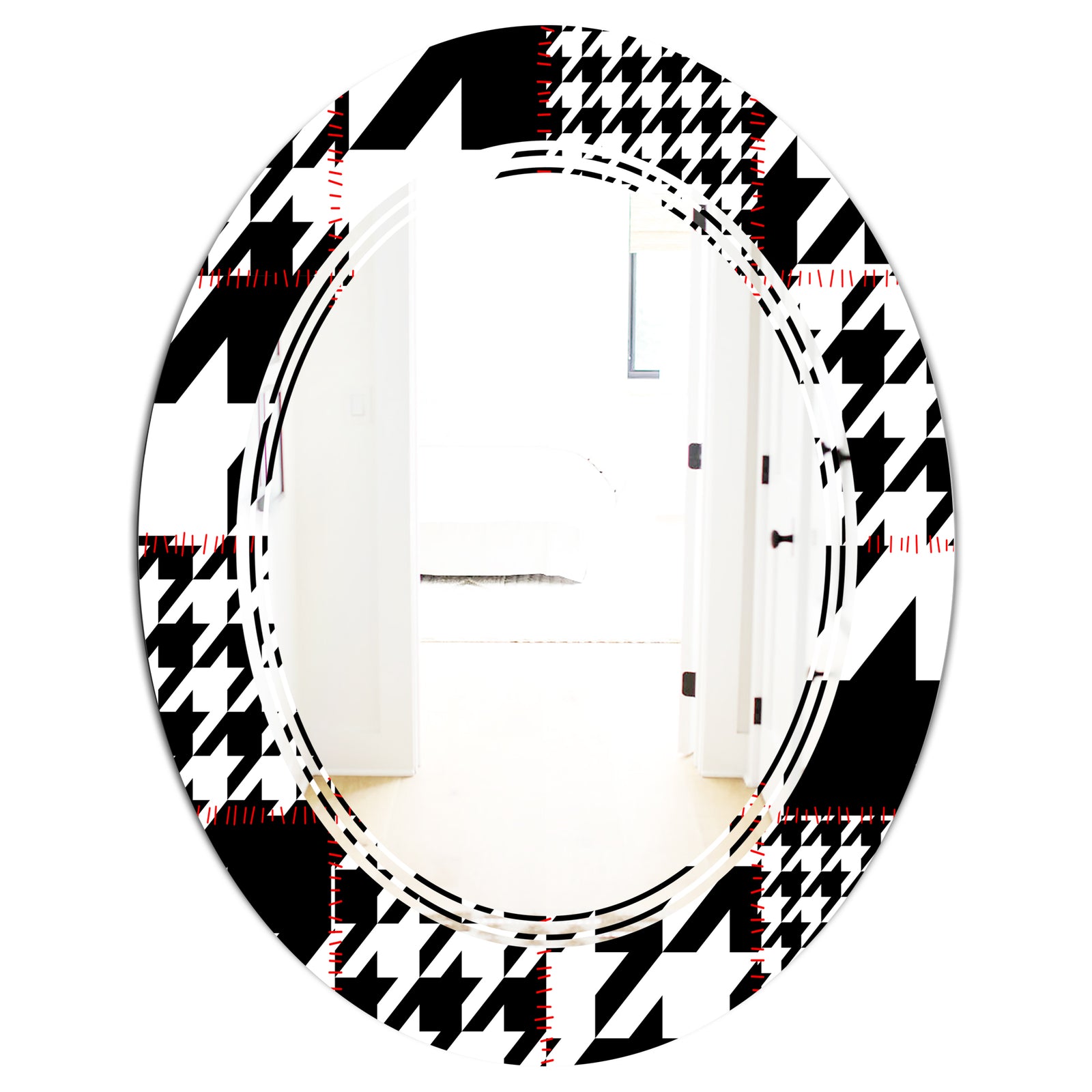 Classic Houndstooth Pattern - Modern Round or Oval Wall Mirror - Triple C
