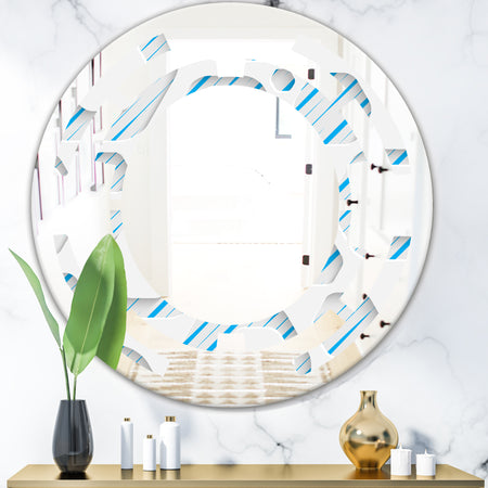 3D White and Blue Pattern IV - Modern Round or Oval Wall Mirror - Space