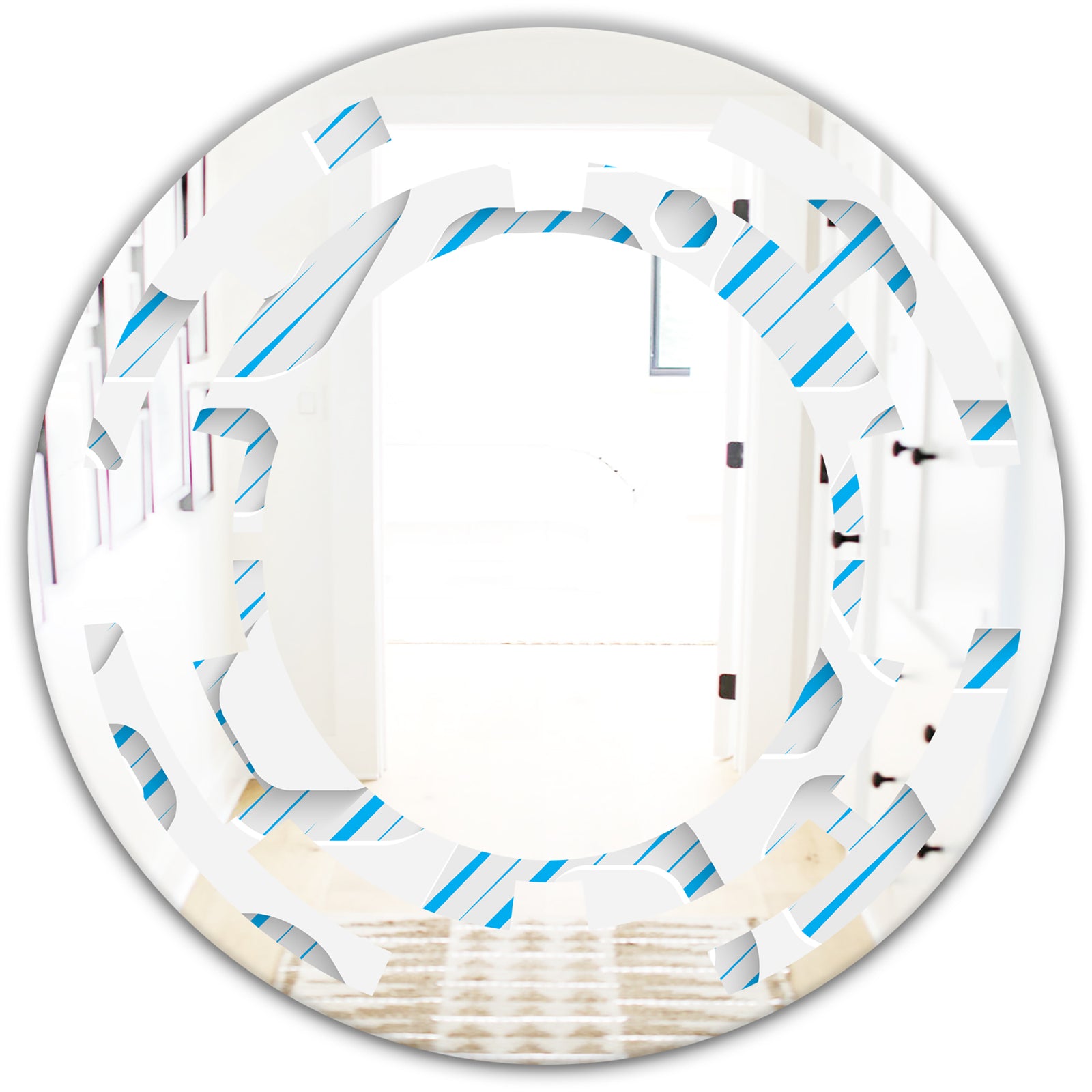 3D White and Blue Pattern IV - Modern Round or Oval Wall Mirror - Space