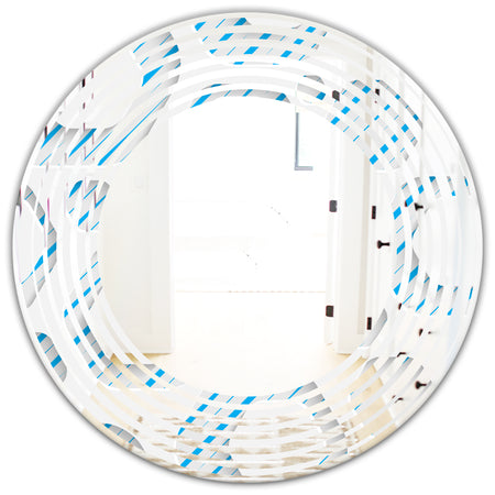 3D White and Blue Pattern IV - Modern Round or Oval Wall Mirror - Wave