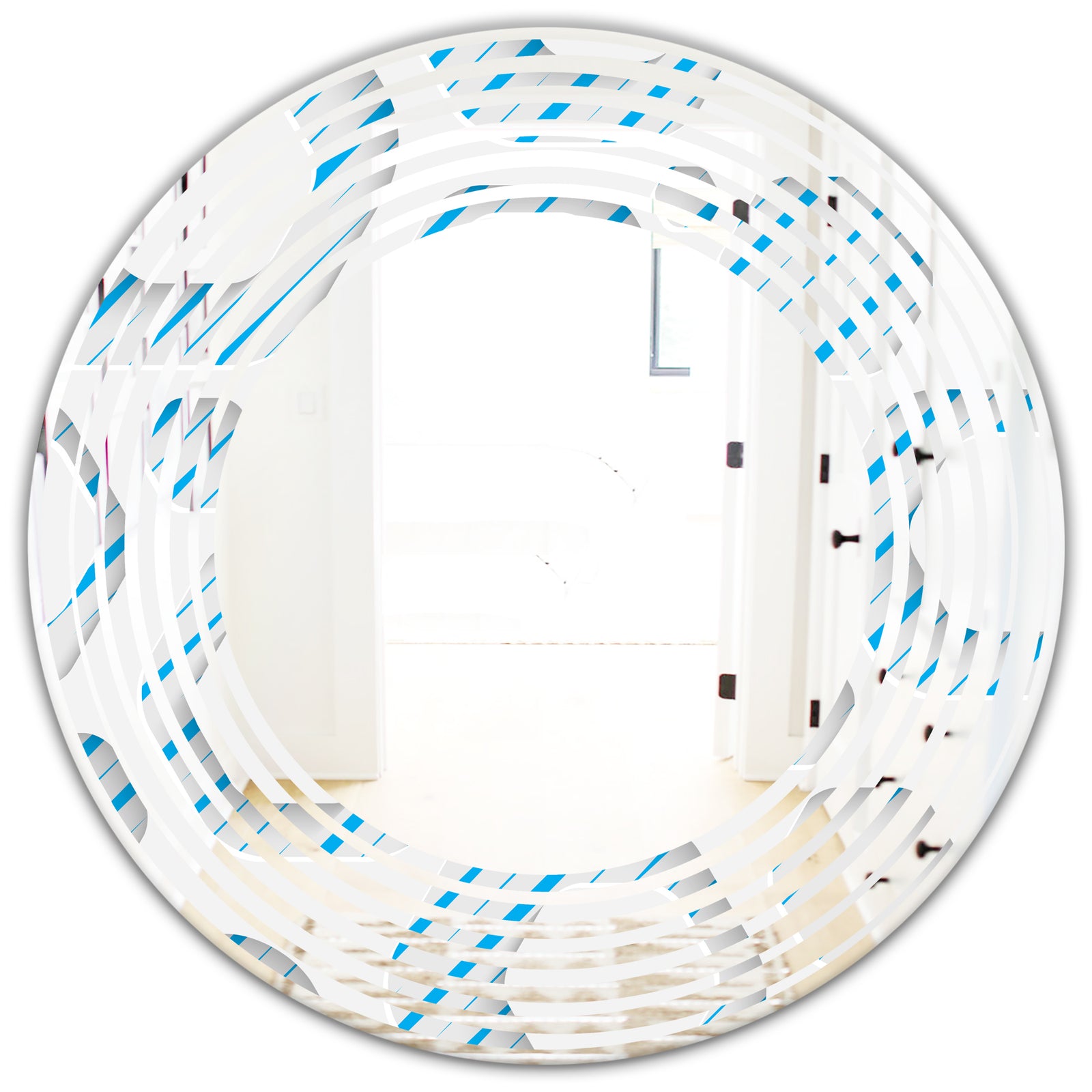 3D White and Blue Pattern IV - Modern Round or Oval Wall Mirror - Wave