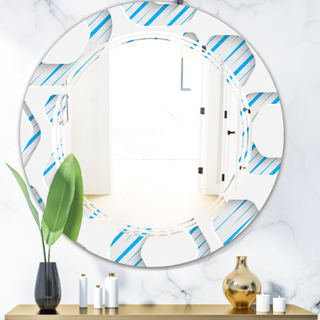 3D White and Blue Pattern IV - Modern Round or Oval Wall Mirror - Triple C