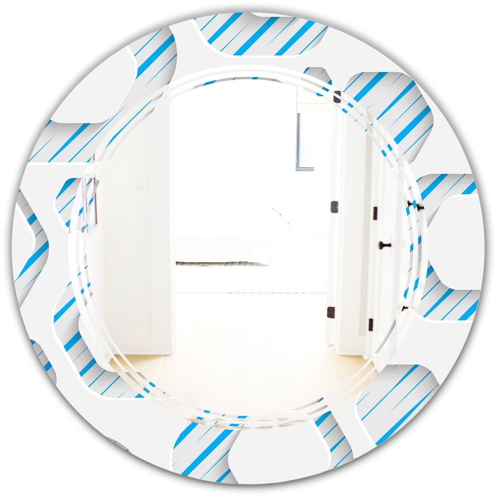 3D White and Blue Pattern IV - Modern Round or Oval Wall Mirror - Triple C