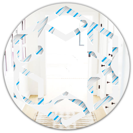 3D White and Blue Pattern IV - Modern Round or Oval Wall Mirror - Hexagon Star