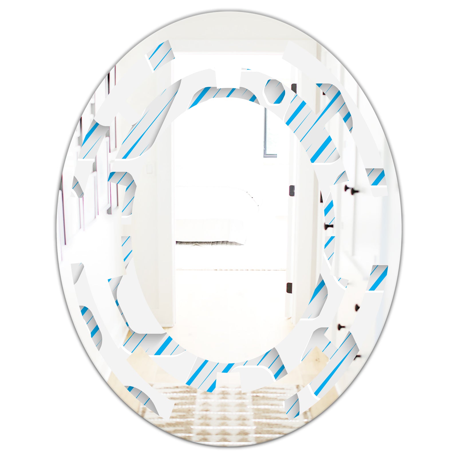 3D White and Blue Pattern IV - Modern Round or Oval Wall Mirror - Space