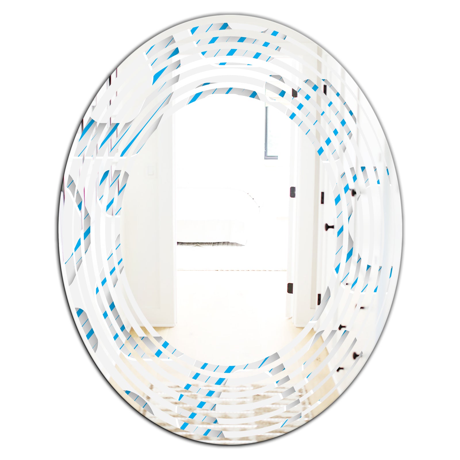 3D White and Blue Pattern IV - Modern Round or Oval Wall Mirror - Wave