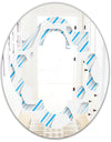 3D White and Blue Pattern IV - Modern Round or Oval Wall Mirror - Quatrefoil