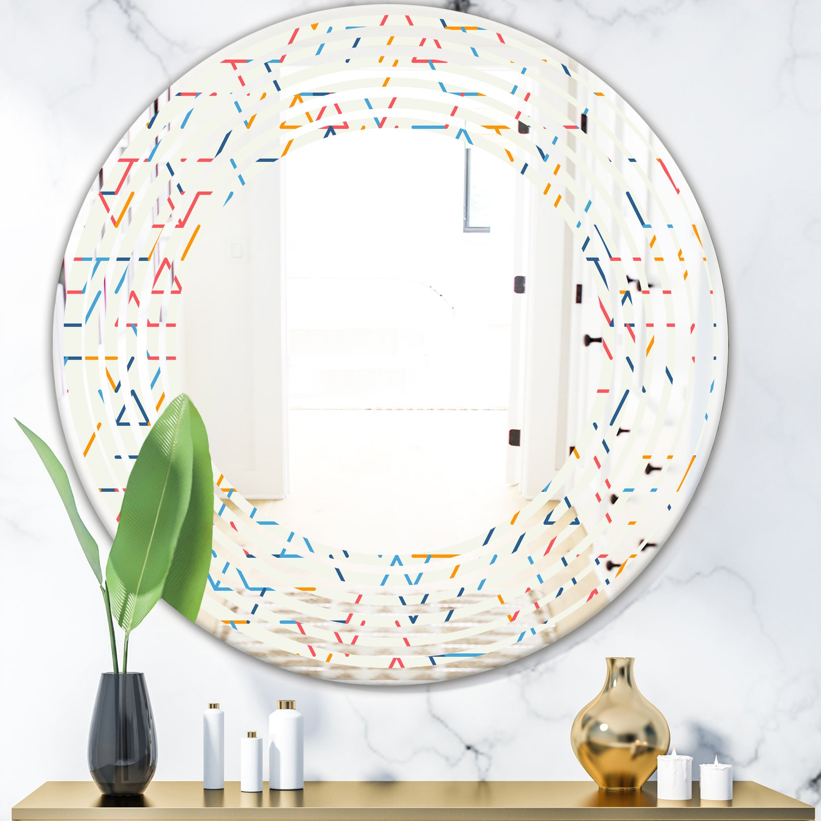 Abstract geometric background. pattern. - Modern Round or Oval Wall Mirror - Wave