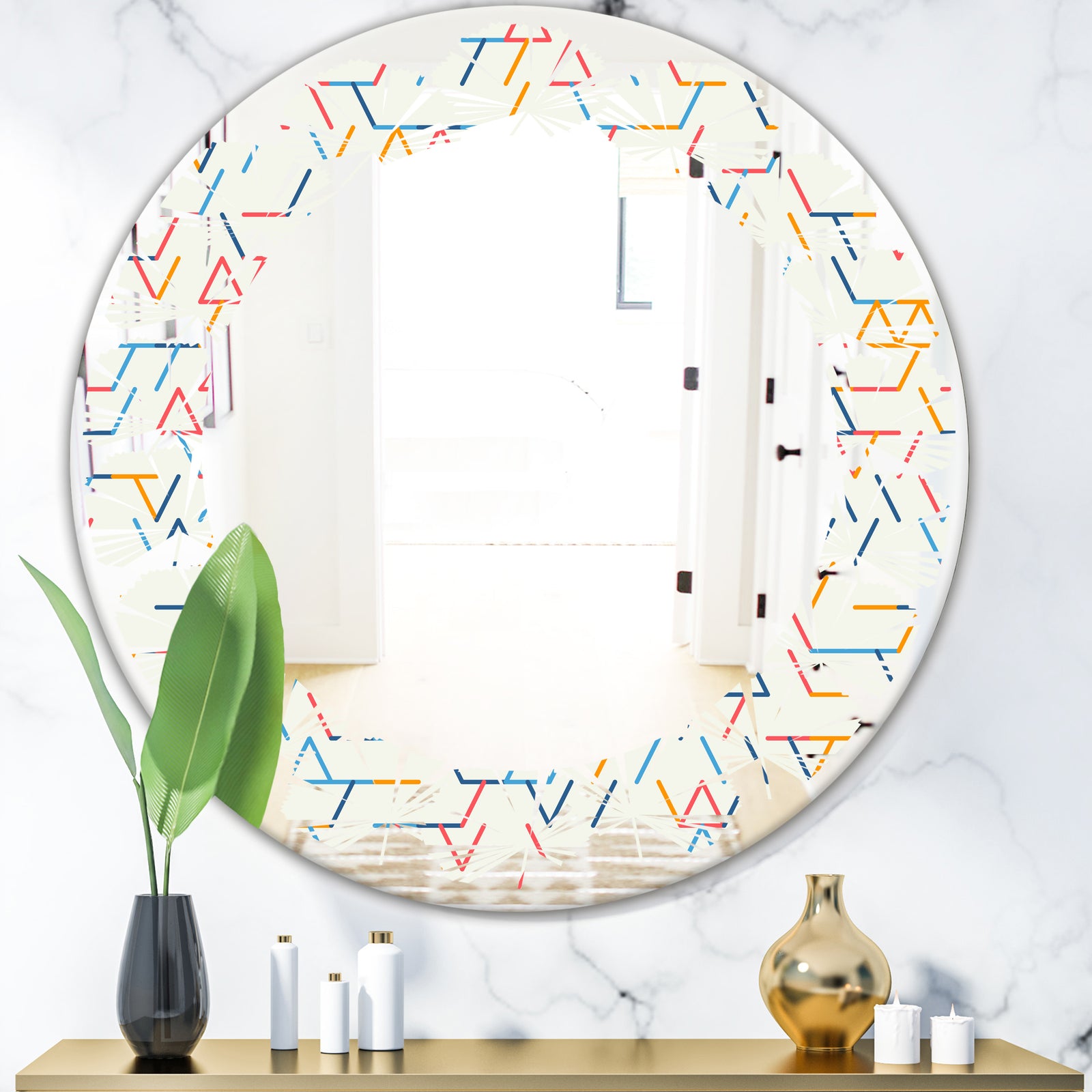 Abstract geometric background. pattern. - Modern Round or Oval Wall Mirror - Leaves