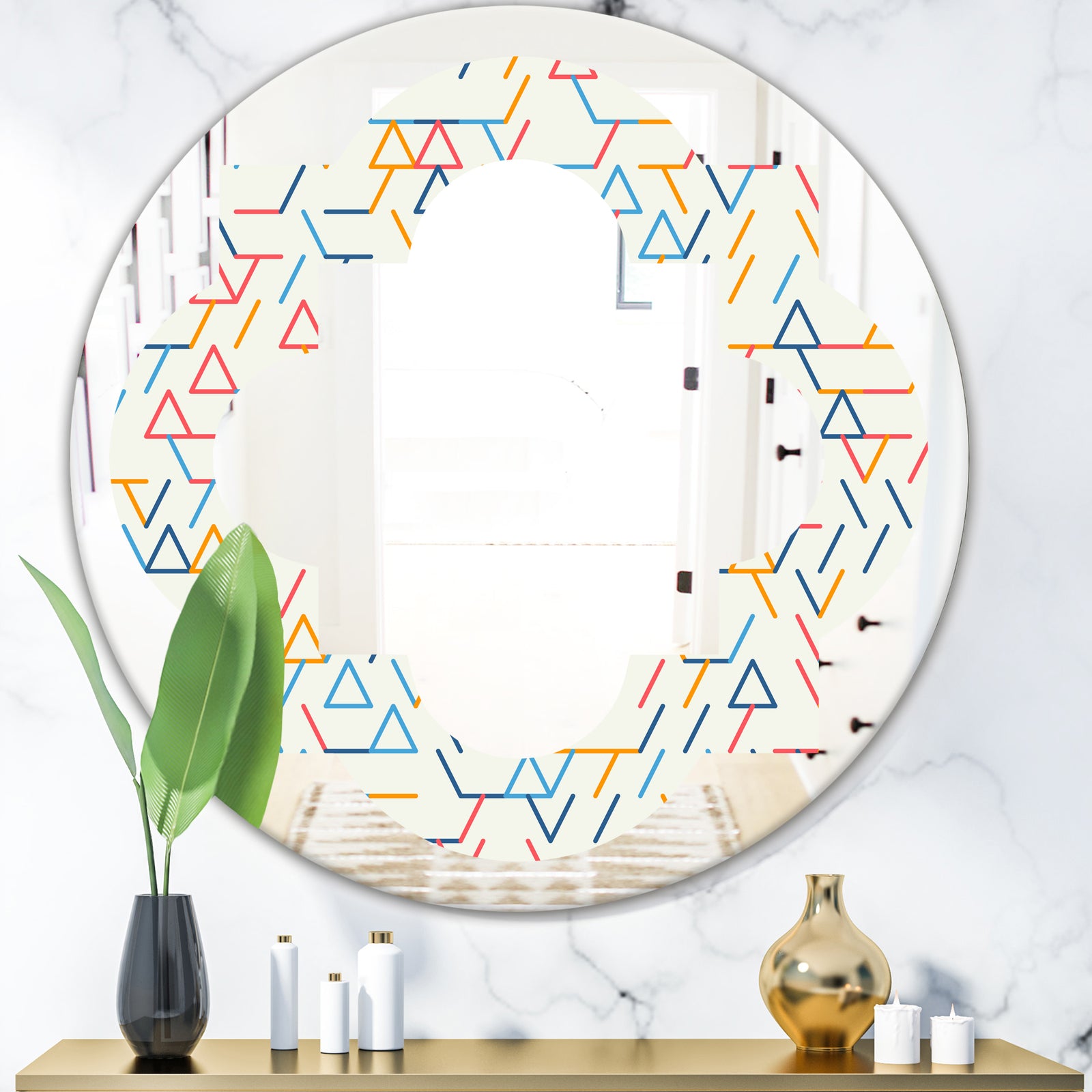 Abstract geometric background. pattern. - Modern Round or Oval Wall Mirror - Quatrefoil
