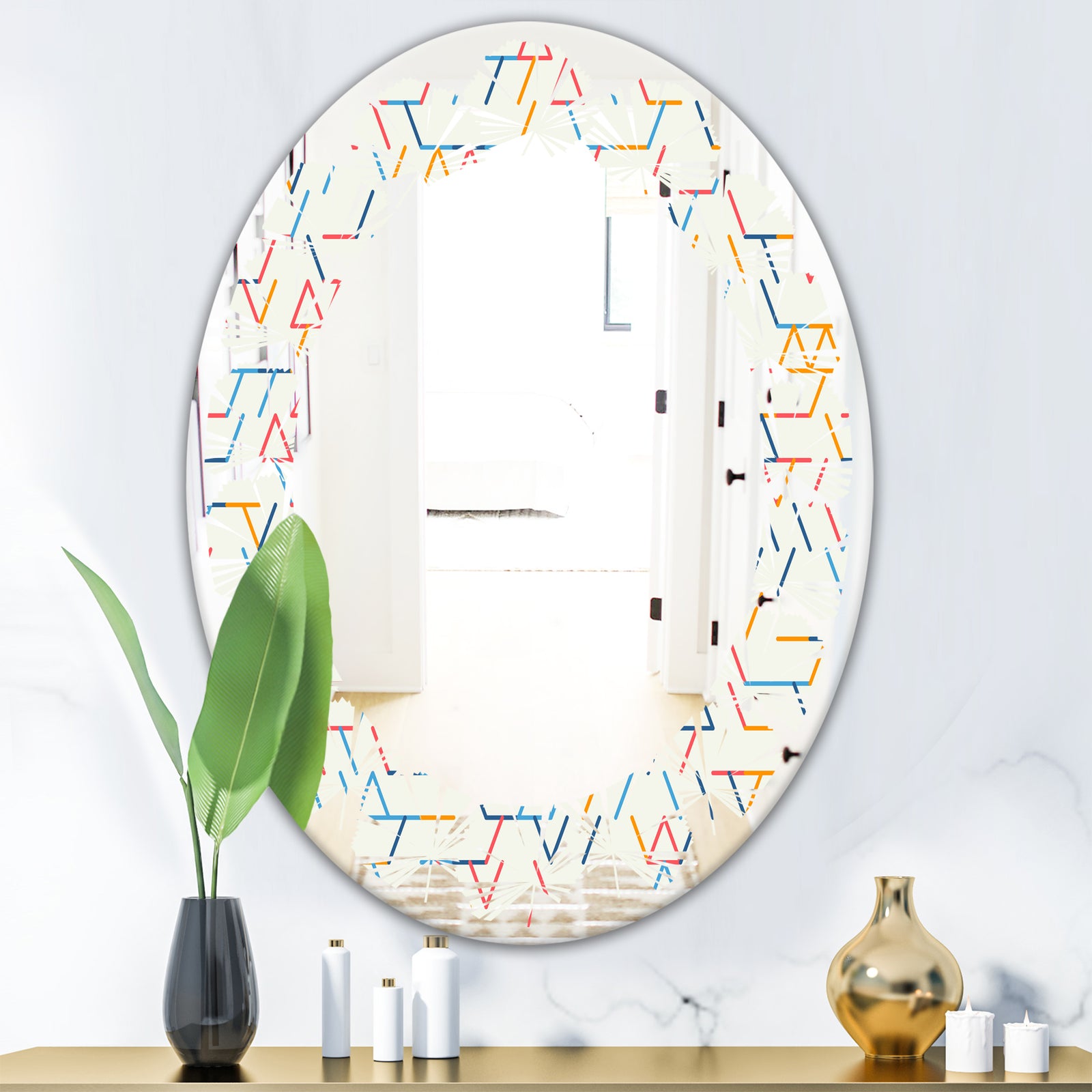 Abstract geometric background. pattern. - Modern Round or Oval Wall Mirror - Leaves