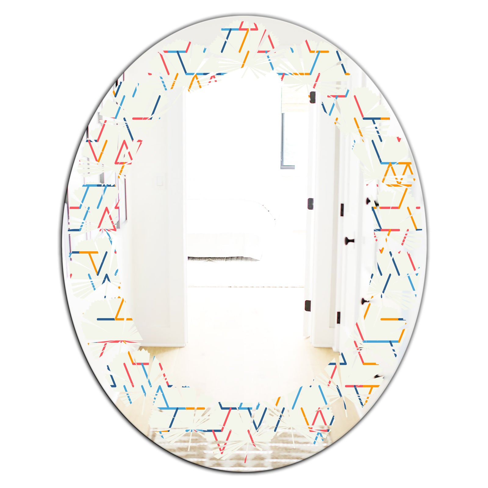 Abstract geometric background. pattern. - Modern Round or Oval Wall Mirror - Leaves