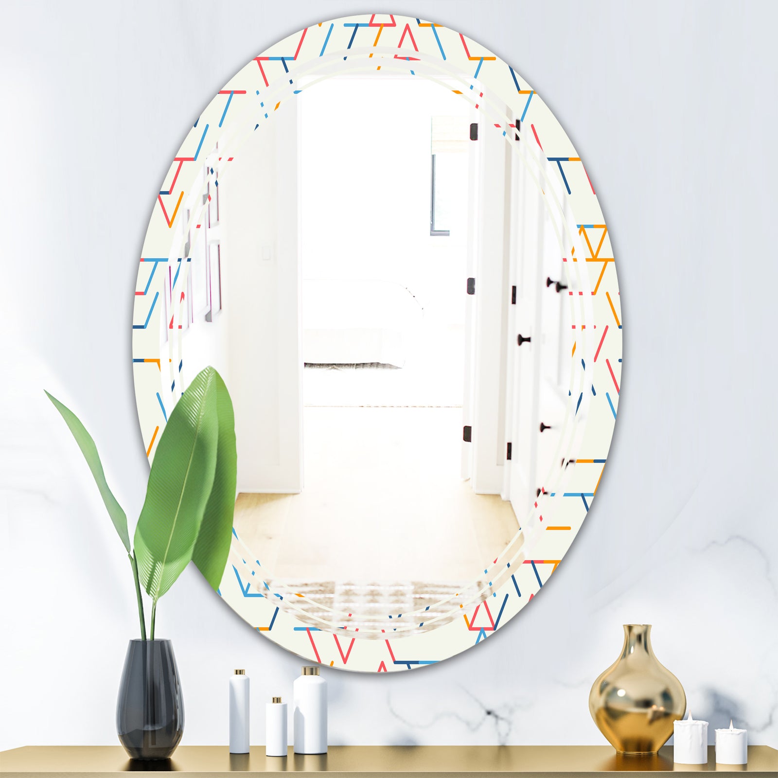 Abstract geometric background. pattern. - Modern Round or Oval Wall Mirror - Triple C