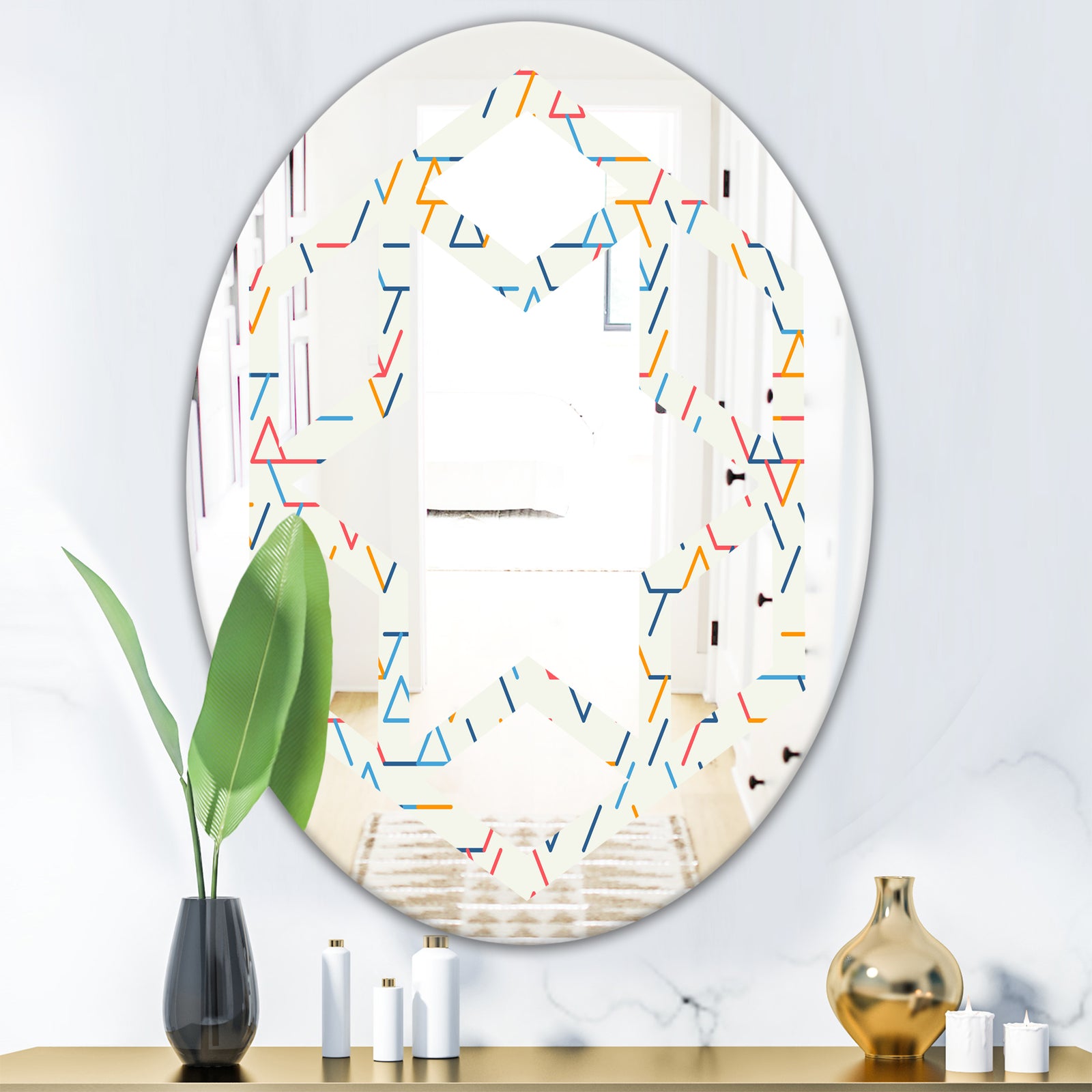 Abstract geometric background. pattern. - Modern Round or Oval Wall Mirror - Hexagon Star