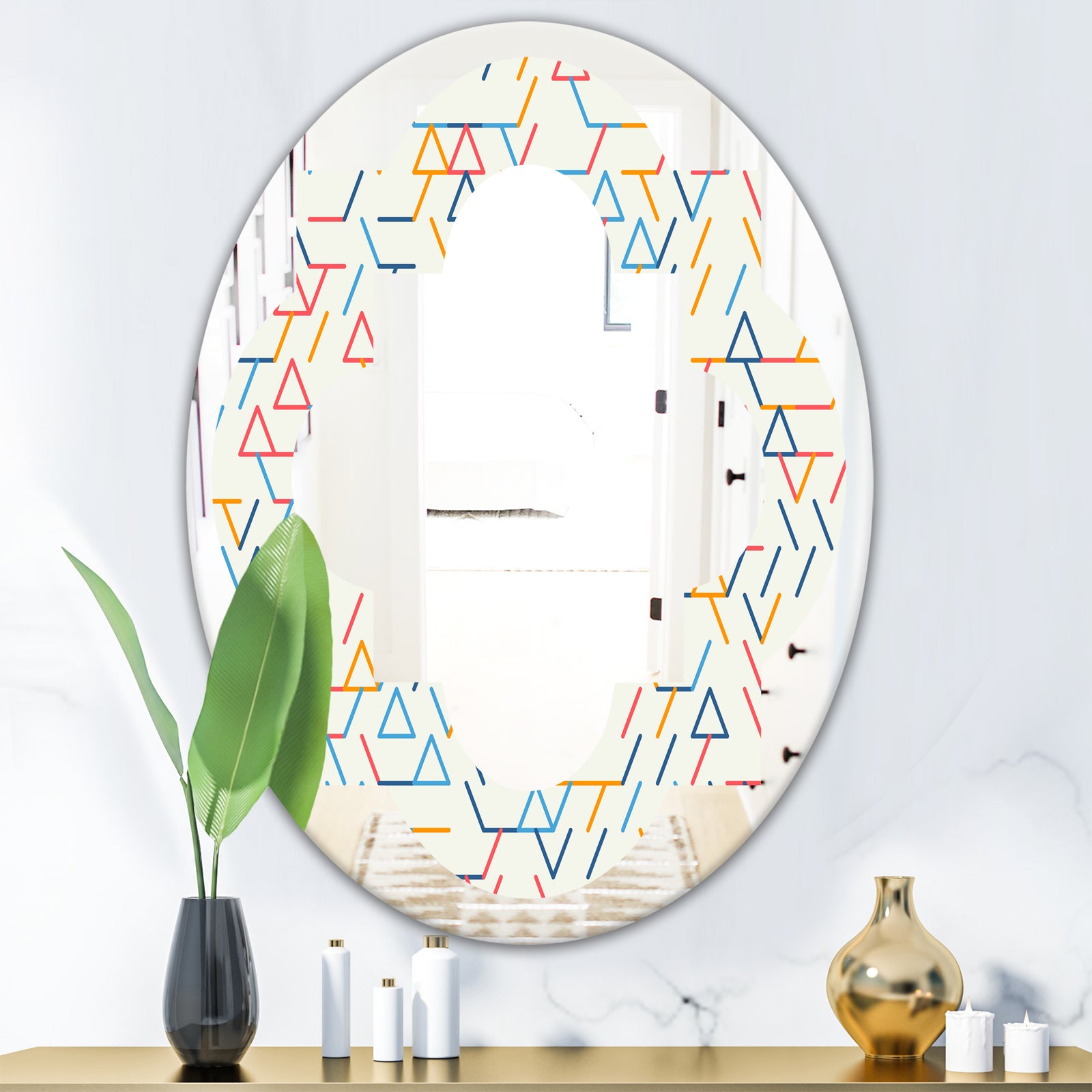 Abstract geometric background. pattern. - Modern Round or Oval Wall Mirror - Quatrefoil