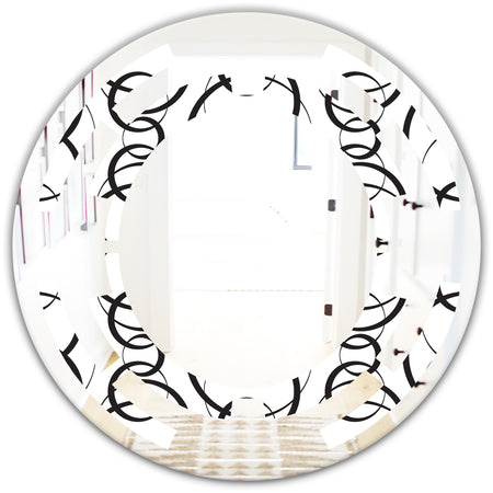 Retro Geometrical Abstract Minimal Pattern VI - Modern Round or Oval Wall Mirror - Space