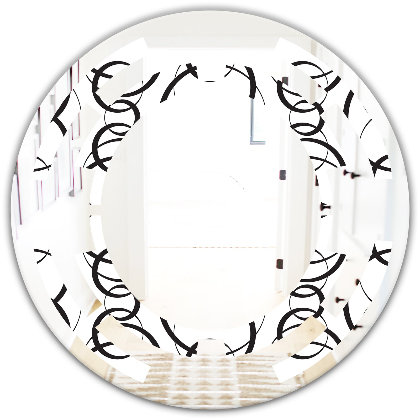 Retro Geometrical Abstract Minimal Pattern VI - Modern Round or Oval Wall Mirror - Space