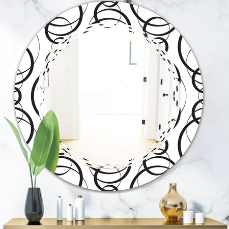 Retro Geometrical Abstract Minimal Pattern VI - Modern Round or Oval Wall Mirror - Triple C
