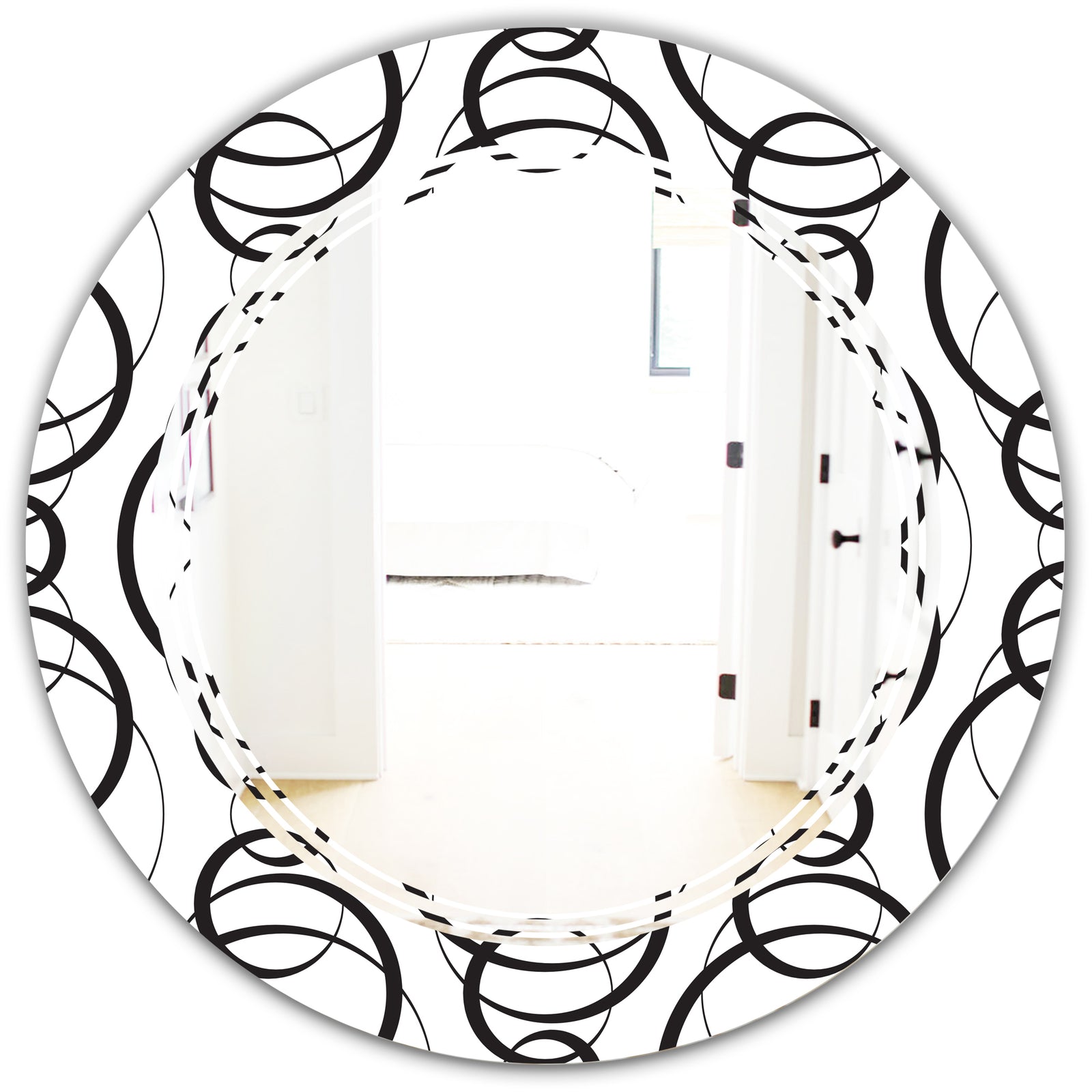 Retro Geometrical Abstract Minimal Pattern VI - Modern Round or Oval Wall Mirror - Triple C