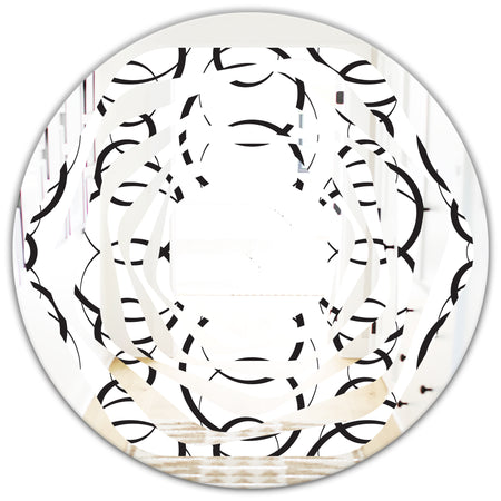 Retro Geometrical Abstract Minimal Pattern VI - Modern Round or Oval Wall Mirror - Whirl