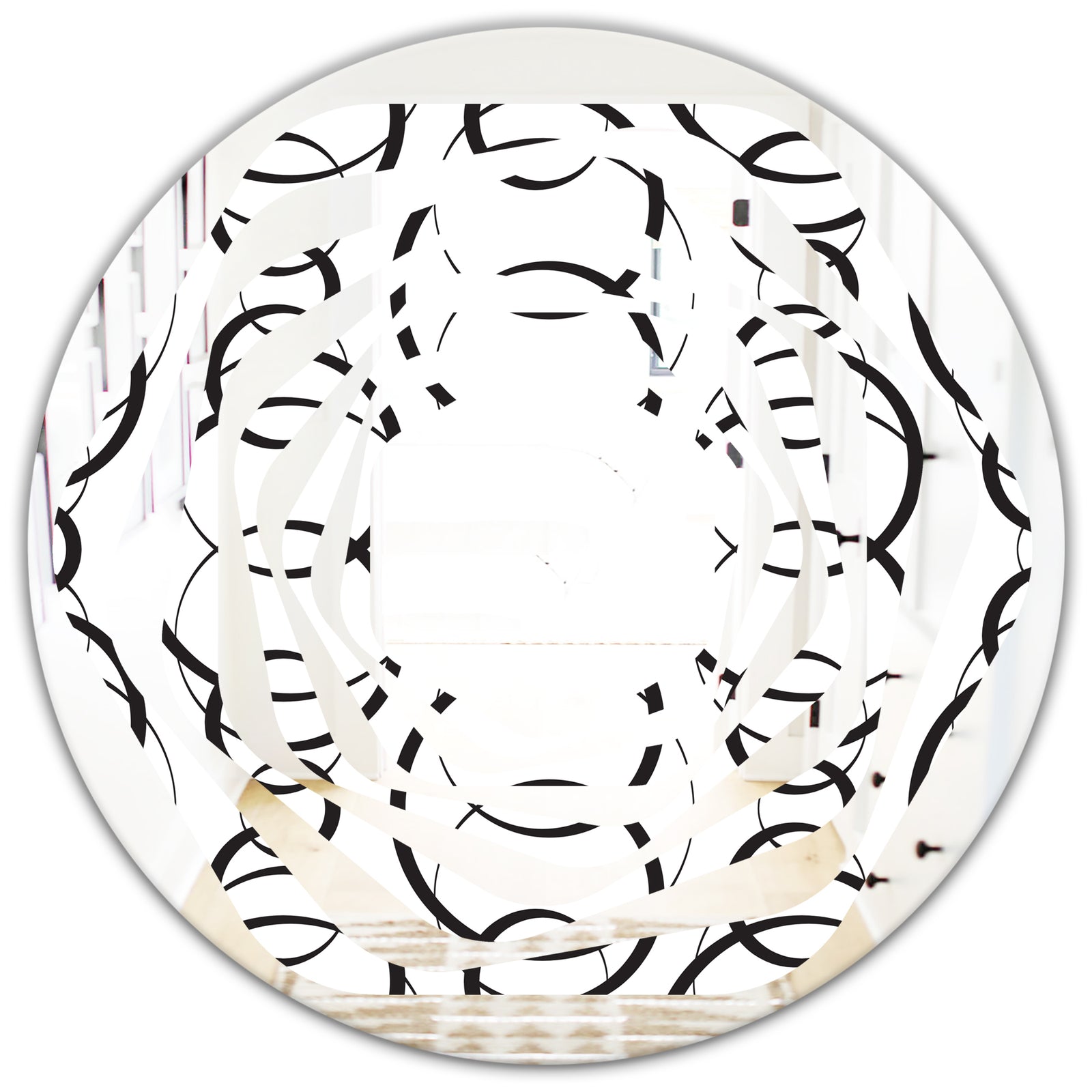 Retro Geometrical Abstract Minimal Pattern VI - Modern Round or Oval Wall Mirror - Whirl