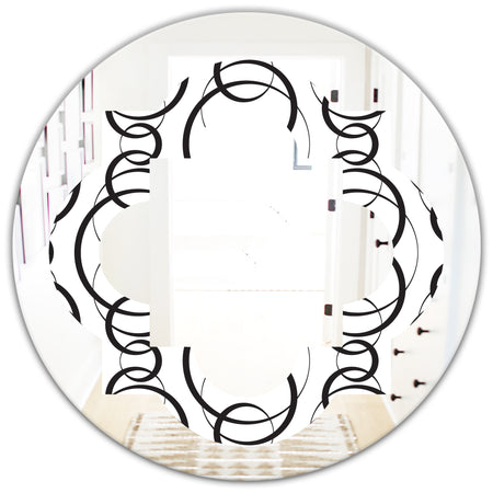 Retro Geometrical Abstract Minimal Pattern VI - Modern Round or Oval Wall Mirror - Quatrefoil