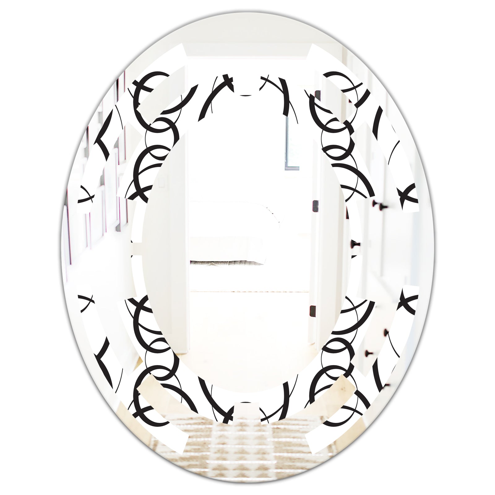 Retro Geometrical Abstract Minimal Pattern VI - Modern Round or Oval Wall Mirror - Space