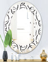 Retro Geometrical Abstract Minimal Pattern VI - Modern Round or Oval Wall Mirror - Leaves