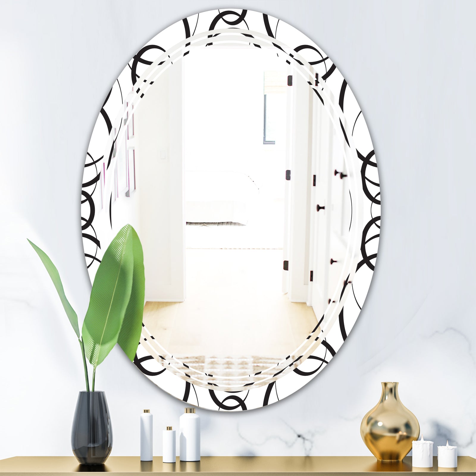 Retro Geometrical Abstract Minimal Pattern VI - Modern Round or Oval Wall Mirror - Triple C
