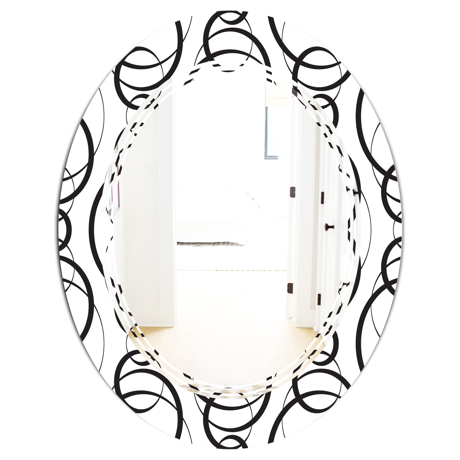 Retro Geometrical Abstract Minimal Pattern VI - Modern Round or Oval Wall Mirror - Triple C