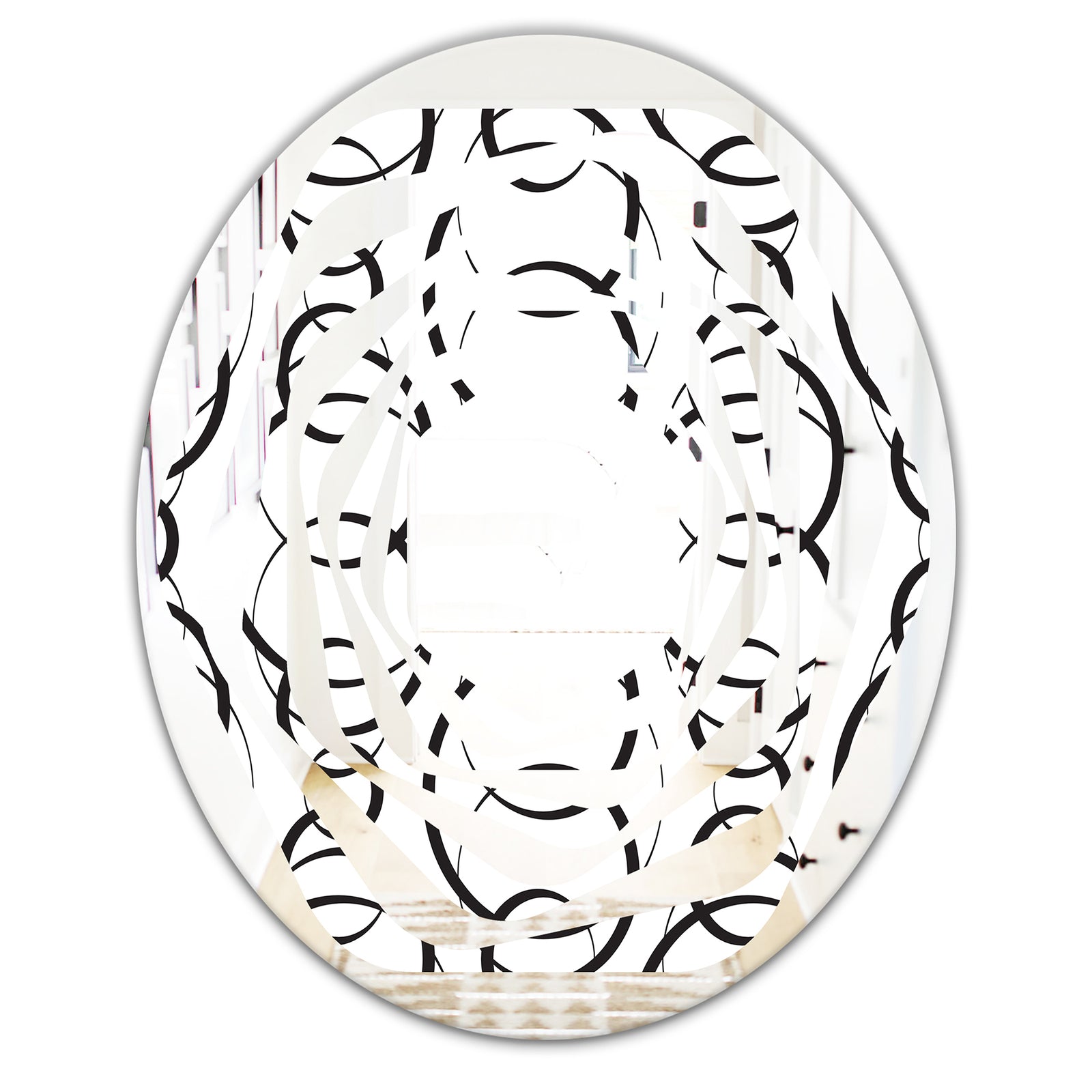 Retro Geometrical Abstract Minimal Pattern VI - Modern Round or Oval Wall Mirror - Whirl