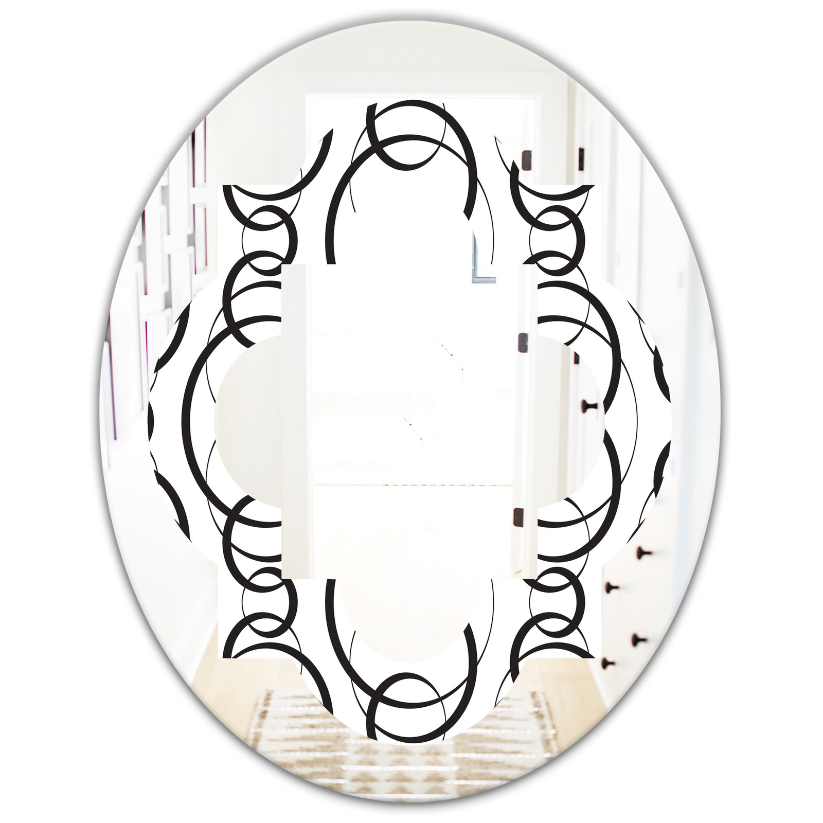 Retro Geometrical Abstract Minimal Pattern VI - Modern Round or Oval Wall Mirror - Quatrefoil