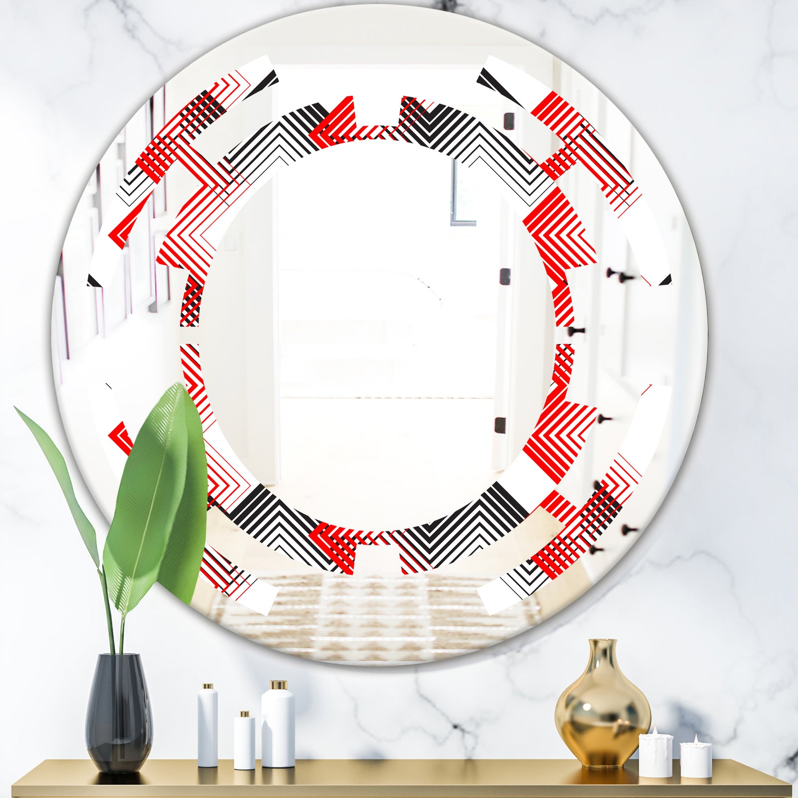 Retro Geometrical Abstract Minimal Pattern VIII - Modern Round or Oval Wall Mirror - Space