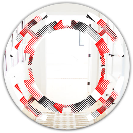 Retro Geometrical Abstract Minimal Pattern VIII - Modern Round or Oval Wall Mirror - Space