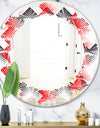 Retro Geometrical Abstract Minimal Pattern VIII - Modern Round or Oval Wall Mirror - Leaves