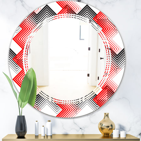 Retro Geometrical Abstract Minimal Pattern VIII - Modern Round or Oval Wall Mirror - Triple C