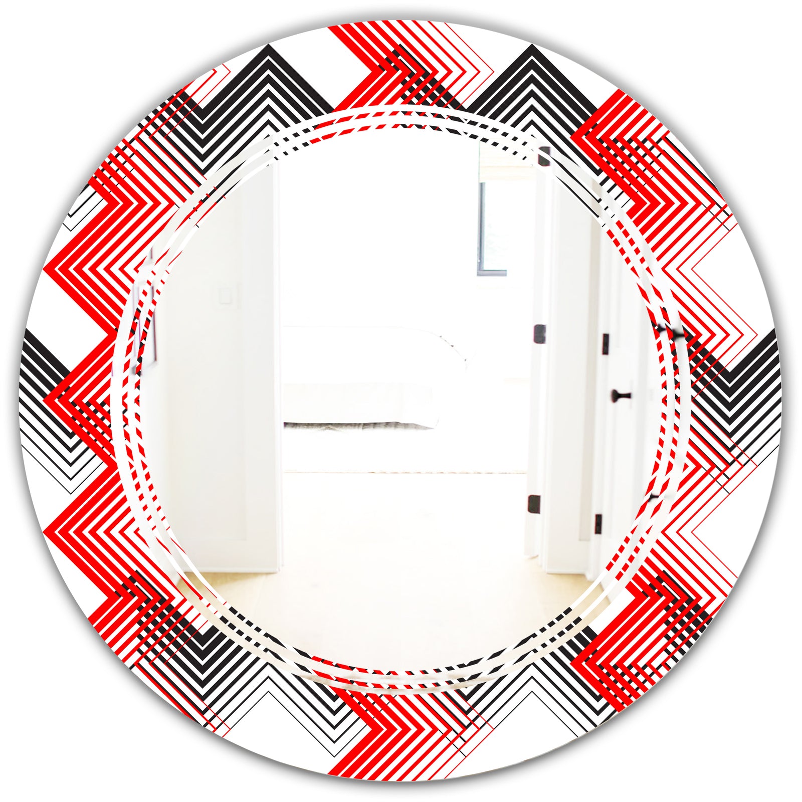 Retro Geometrical Abstract Minimal Pattern VIII - Modern Round or Oval Wall Mirror - Triple C