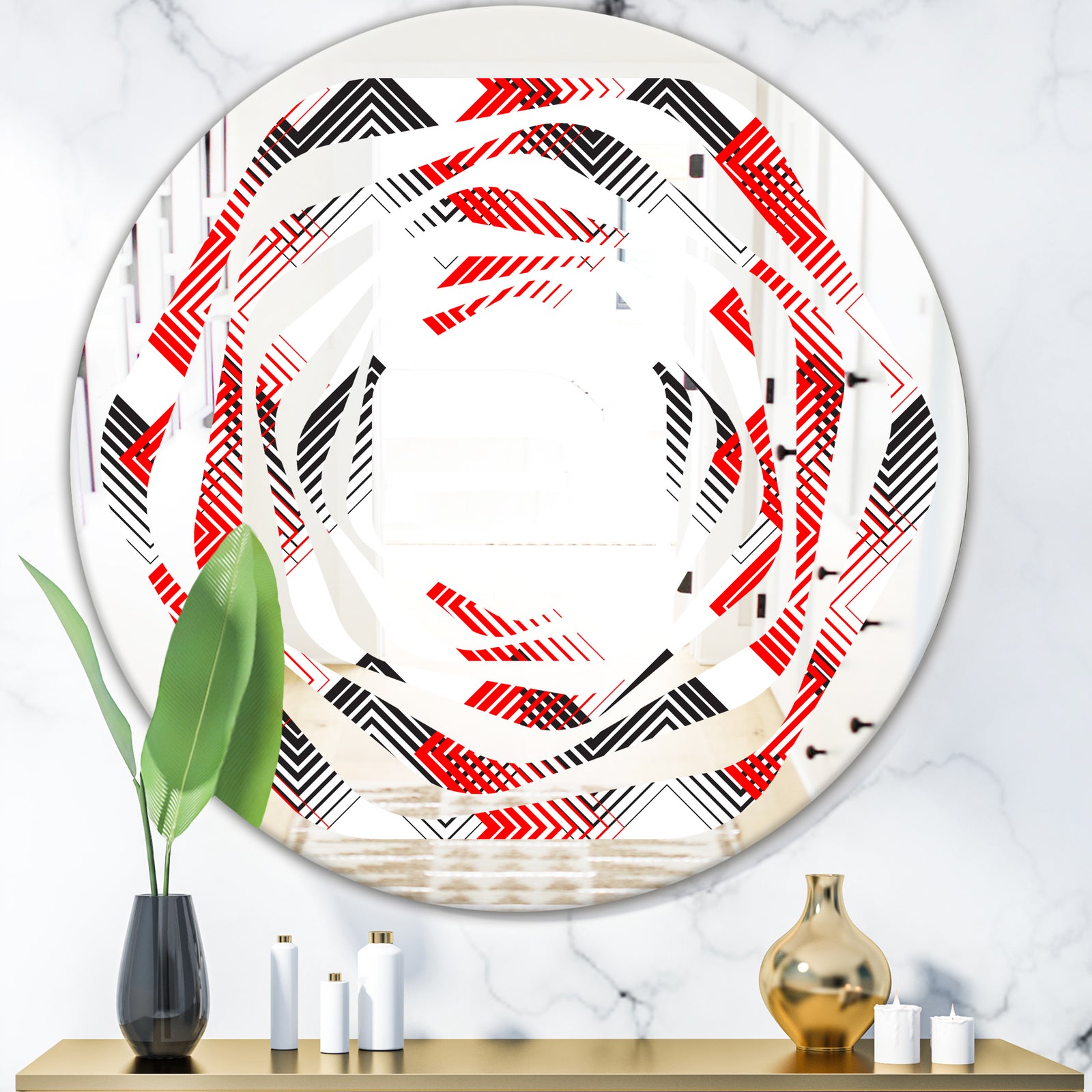 Retro Geometrical Abstract Minimal Pattern VIII - Modern Round or Oval Wall Mirror - Whirl