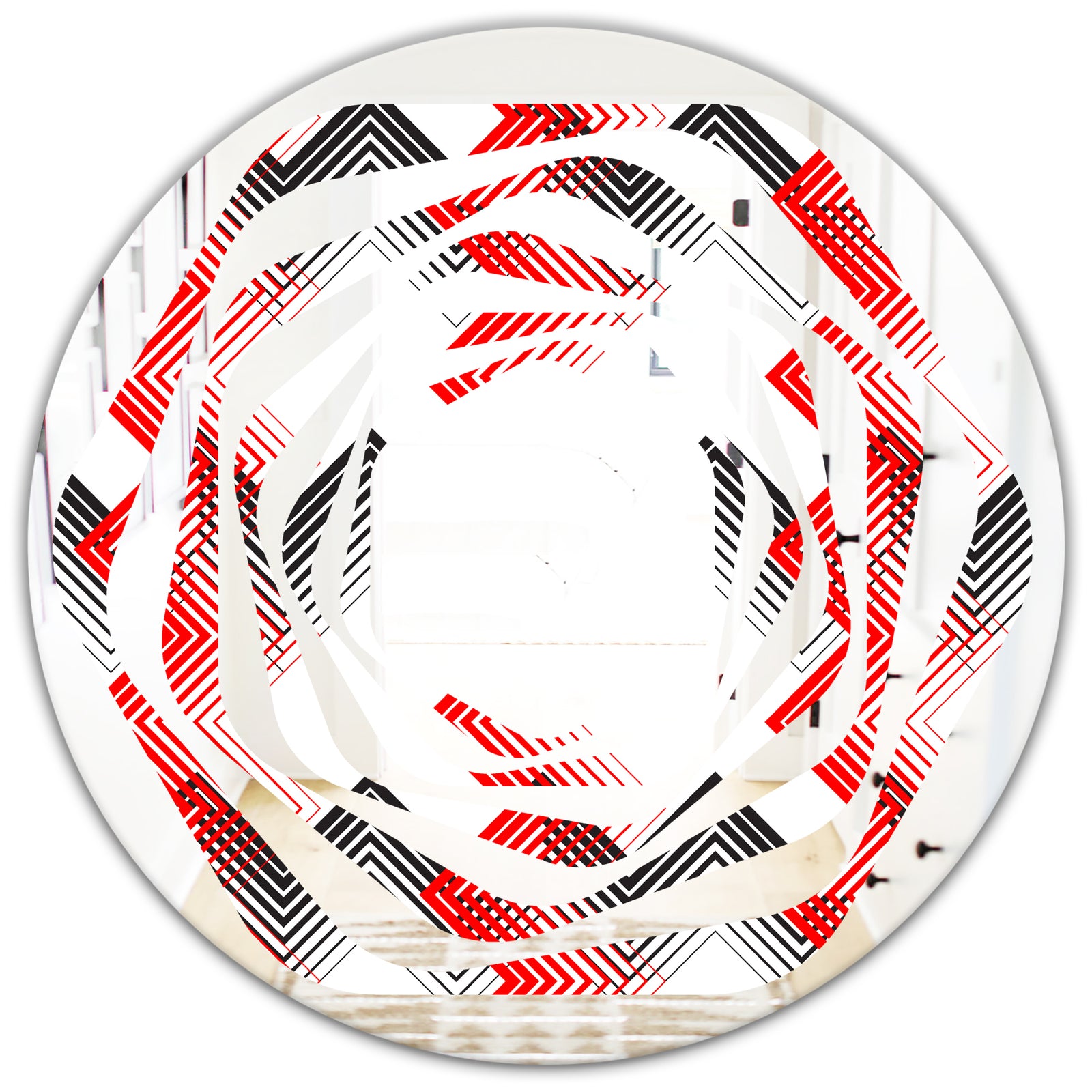 Retro Geometrical Abstract Minimal Pattern VIII - Modern Round or Oval Wall Mirror - Whirl