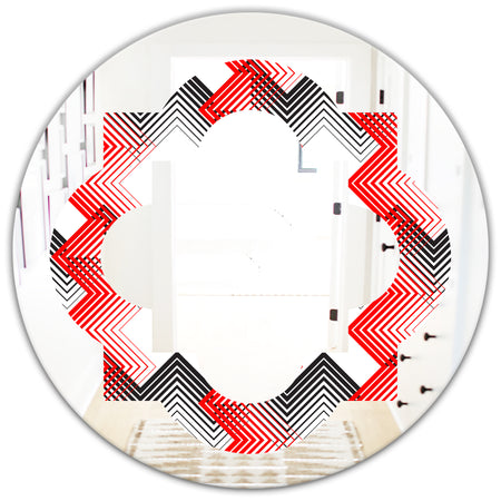 Retro Geometrical Abstract Minimal Pattern VIII - Modern Round or Oval Wall Mirror - Quatrefoil