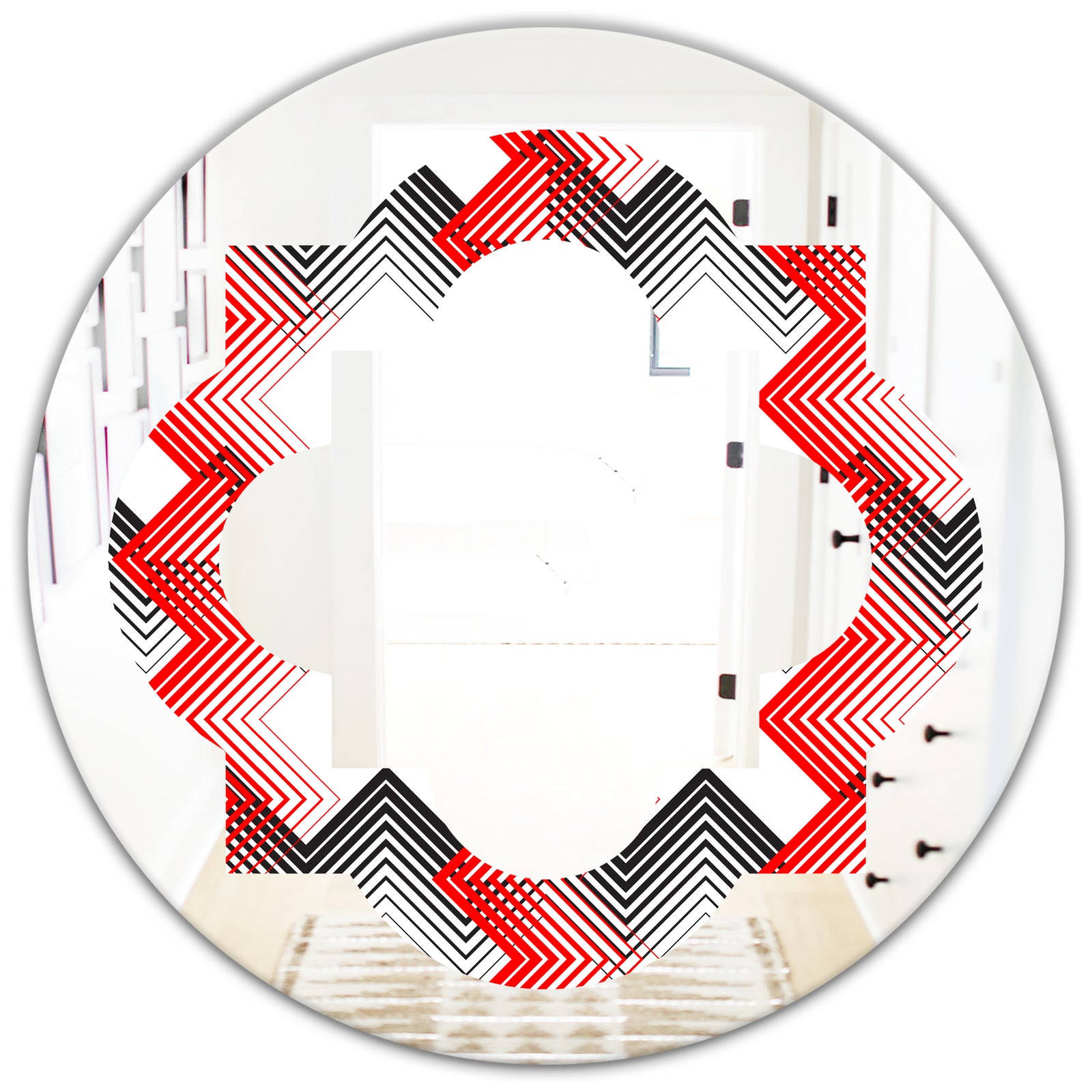 Retro Geometrical Abstract Minimal Pattern VIII - Modern Round or Oval Wall Mirror - Quatrefoil